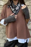 Boucle Fingerless Gloves Chocolate Melange